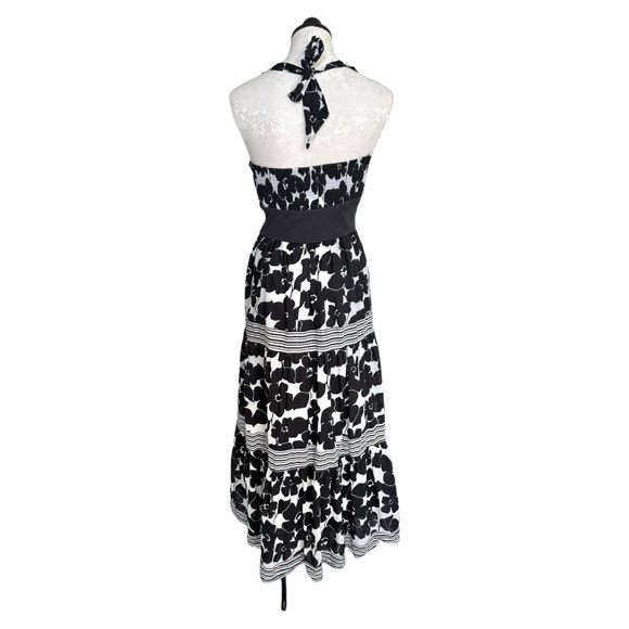 Jonathan Martin Halter Sun Maxi Dress Black & White Floral & Stripes Size 8 - Picture 5 of 14